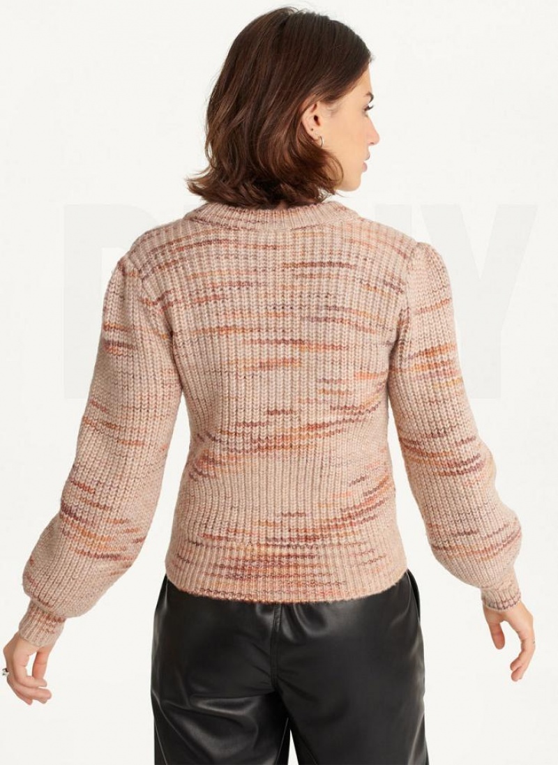 Brown DKNY Bubble Sleeve Knit Women's Sweaters | USA-D1113