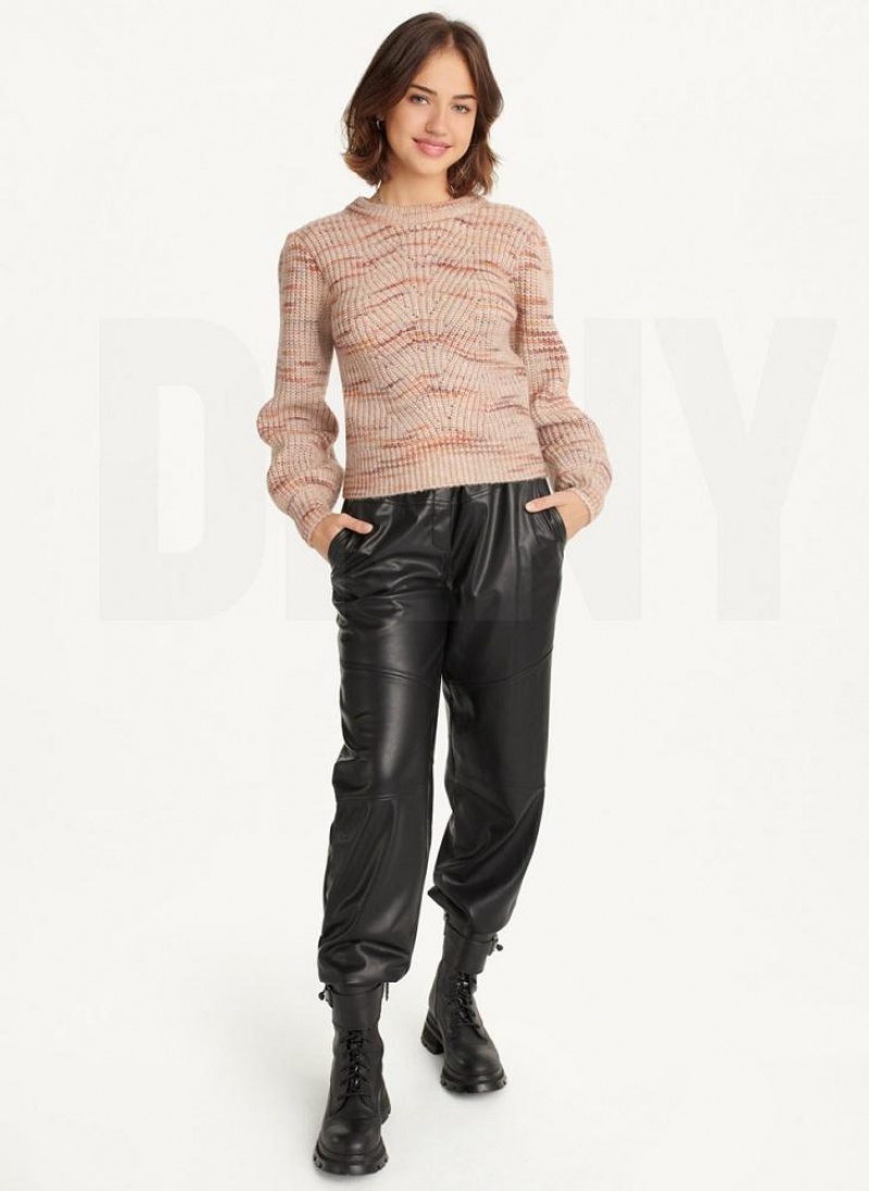 Brown DKNY Bubble Sleeve Knit Women's Sweaters | USA-D1113
