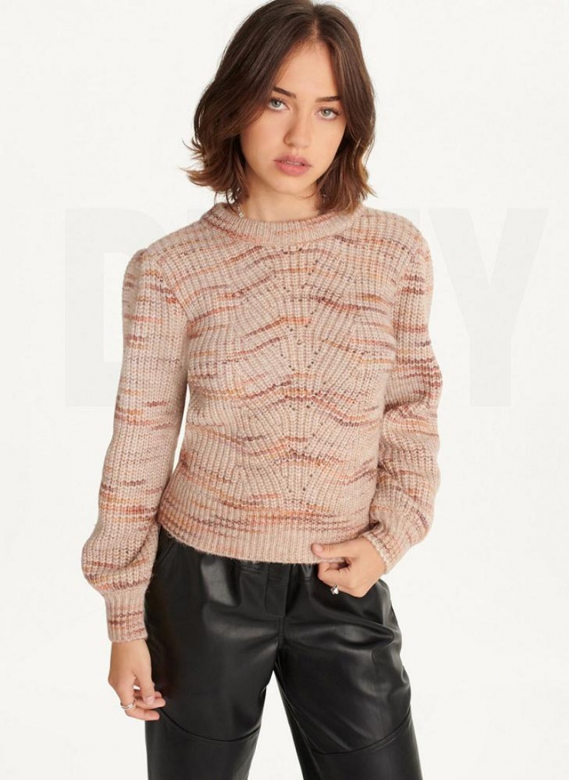 Brown DKNY Bubble Sleeve Knit Women\'s Sweaters | USA-D1113