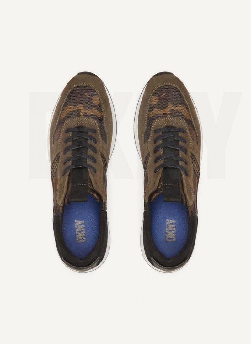Brown DKNY Camo Runner Men's Sneakers | USA-D0323