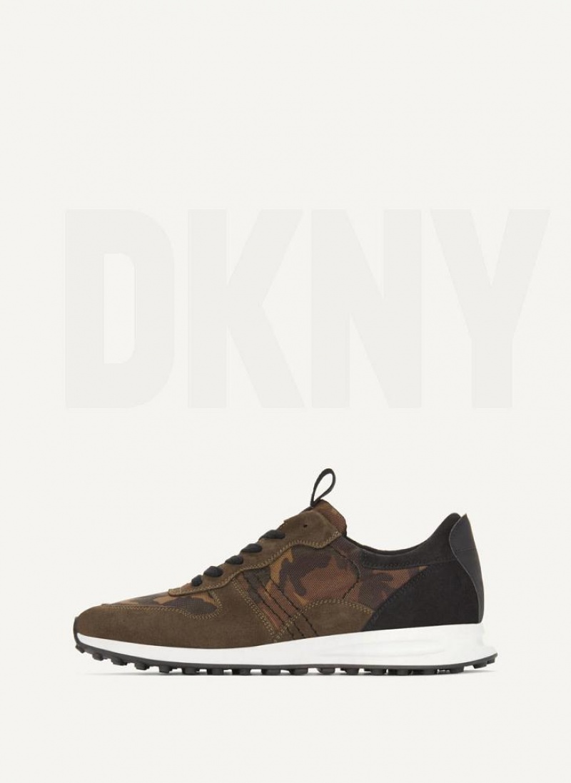 Brown DKNY Camo Runner Men\'s Sneakers | USA-D0323