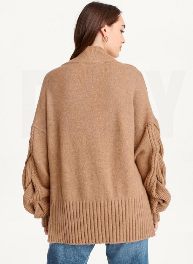 Brown DKNY Cold-Shoulder Women's Sweaters | USA-D0335