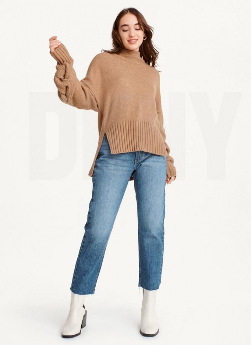 Brown DKNY Cold-Shoulder Women's Sweaters | USA-D0335
