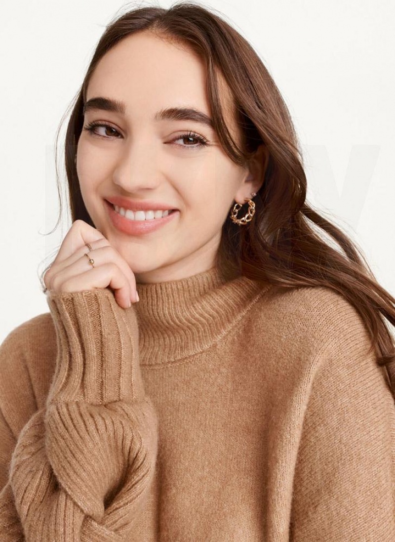 Brown DKNY Cold-Shoulder Women's Sweaters | USA-D0335