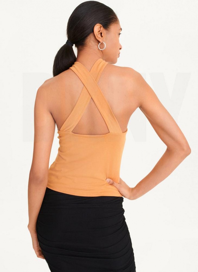 Brown DKNY Crossover Women's Tank Tops | USA-D0212