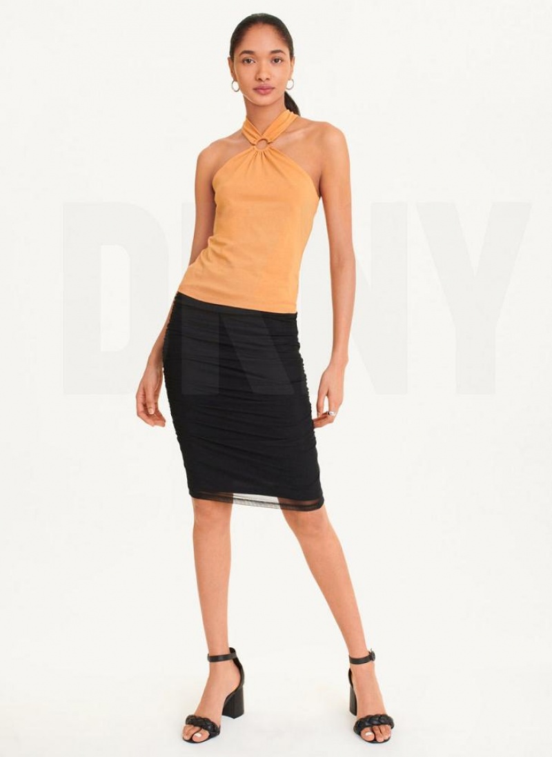 Brown DKNY Crossover Women's Tank Tops | USA-D0212