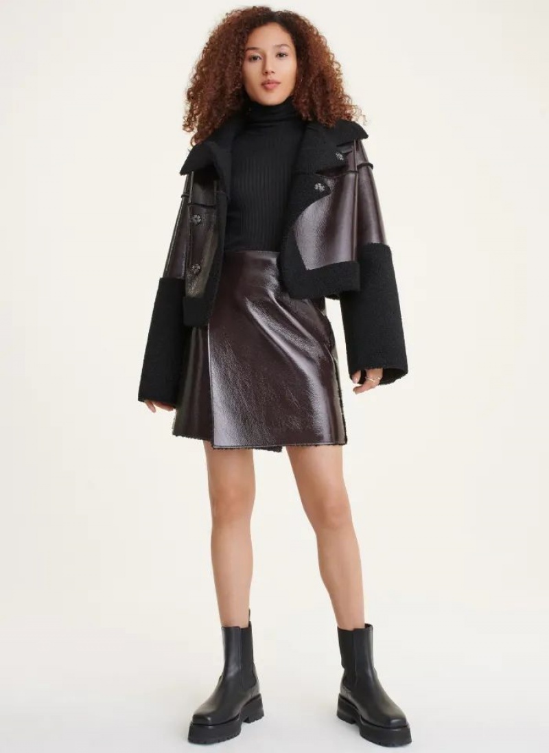 Brown DKNY Faux Shearling Mini Women's Skirts | USA-D1759
