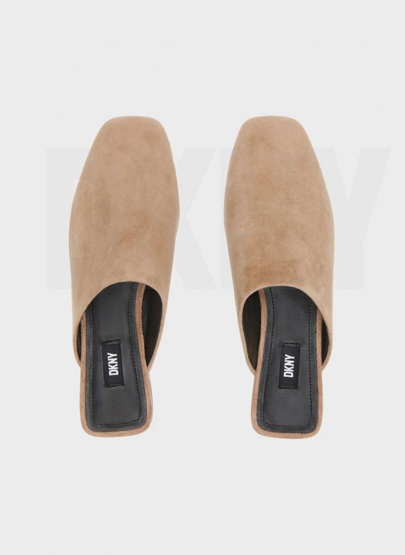 Brown DKNY Flat Shoes Slides | USA-D1066
