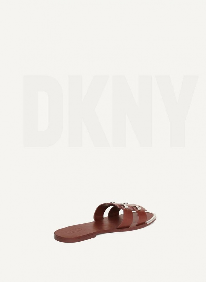 Brown DKNY Glynn Flat Shoes Slides | USA-D0482