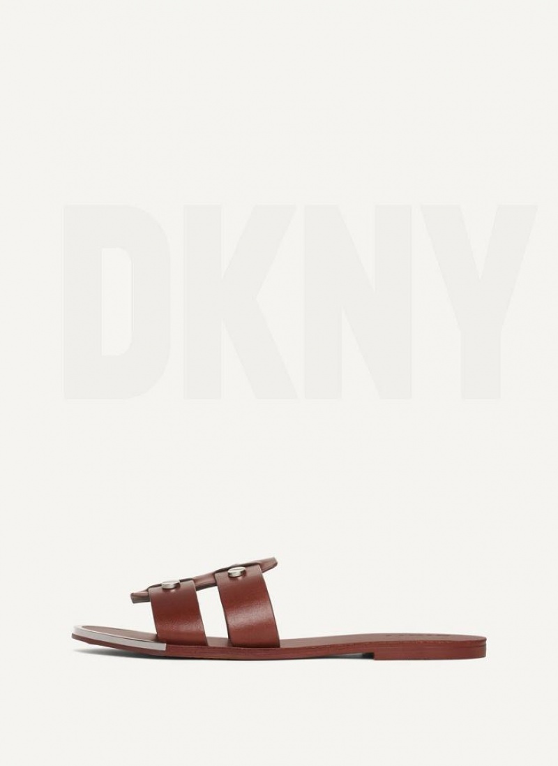 Brown DKNY Glynn Flat Shoes Slides | USA-D0482