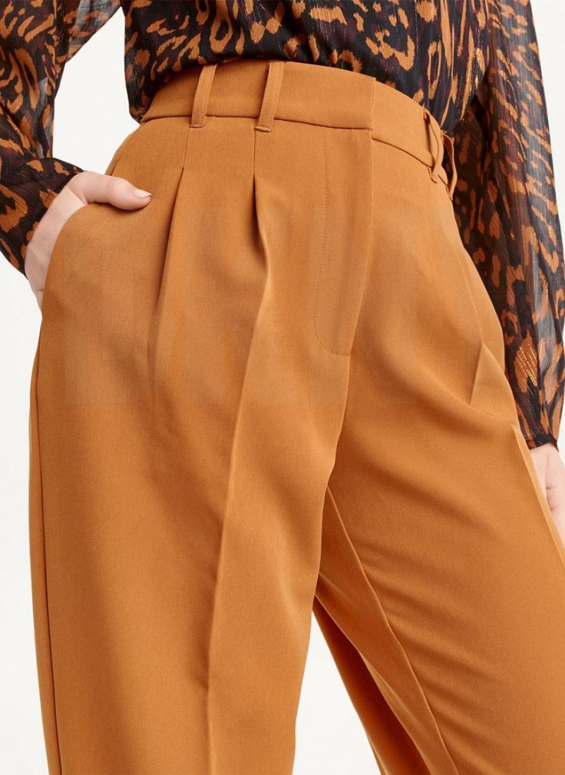 Brown DKNY High Rise Pleat Rolled Cuff Women's Pants | USA-D0377