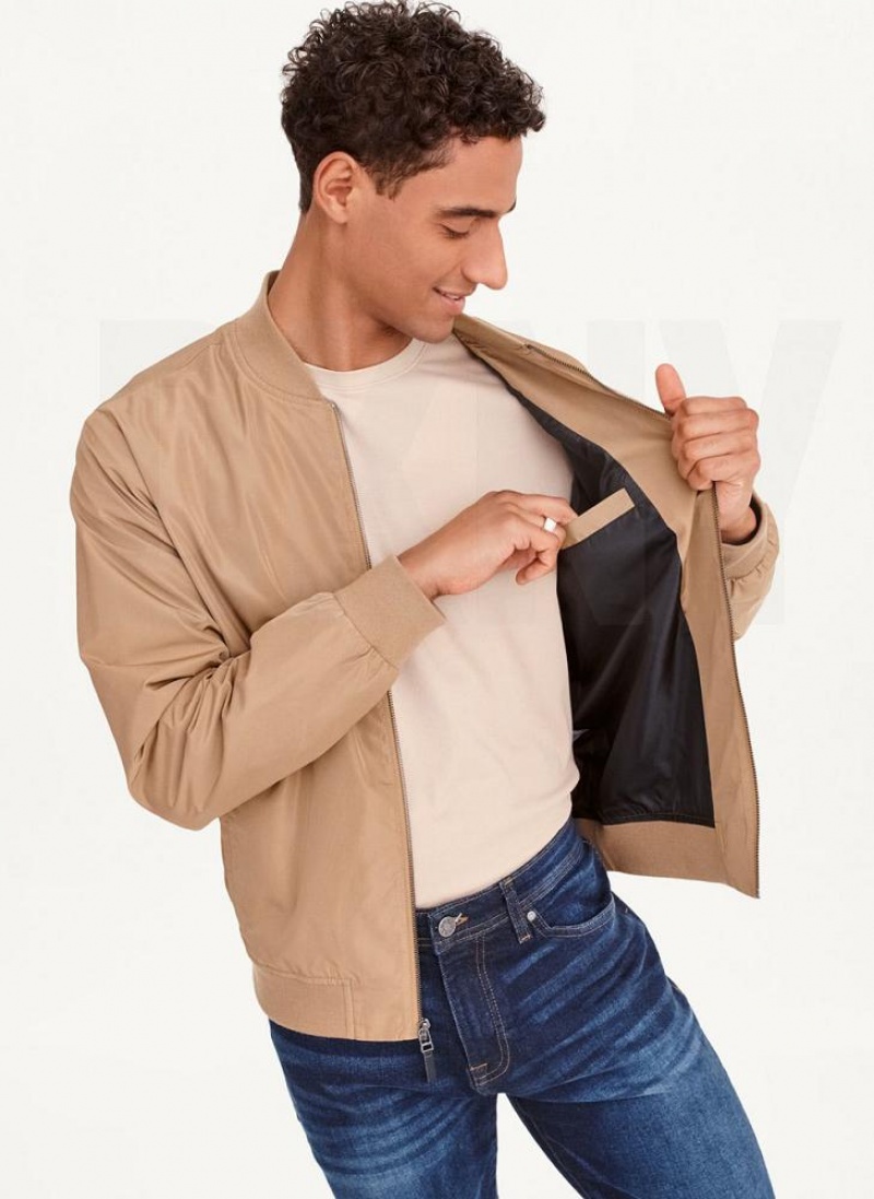 Brown DKNY Logo Tape Bomber Men's Jackets | USA-D0688