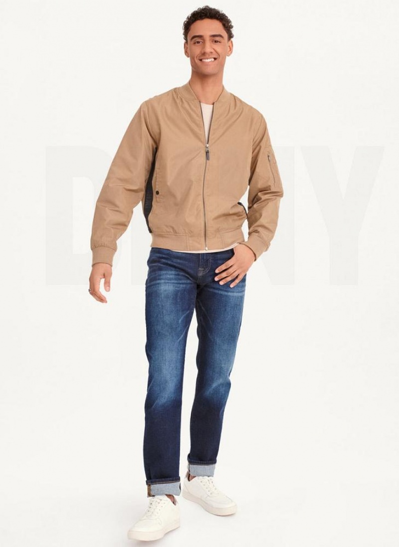 Brown DKNY Logo Tape Bomber Men's Jackets | USA-D0688