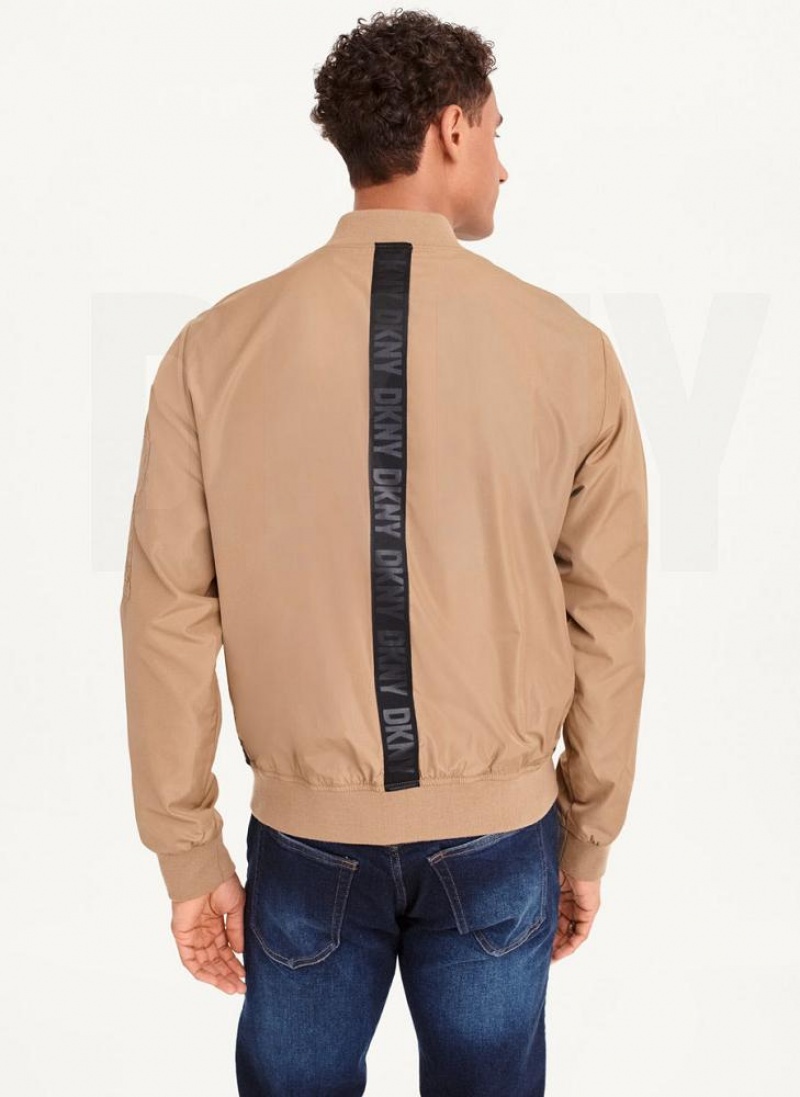 Brown DKNY Logo Tape Bomber Men's Jackets | USA-D0688