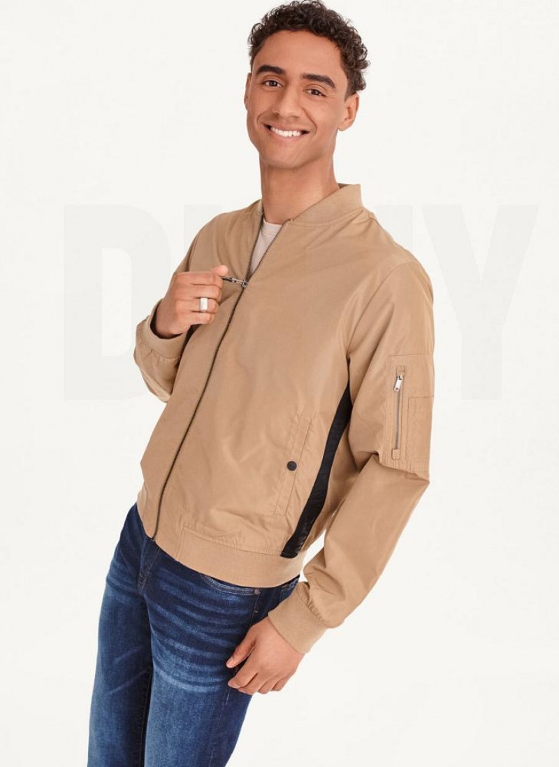 Brown DKNY Logo Tape Bomber Men\'s Jackets | USA-D0688
