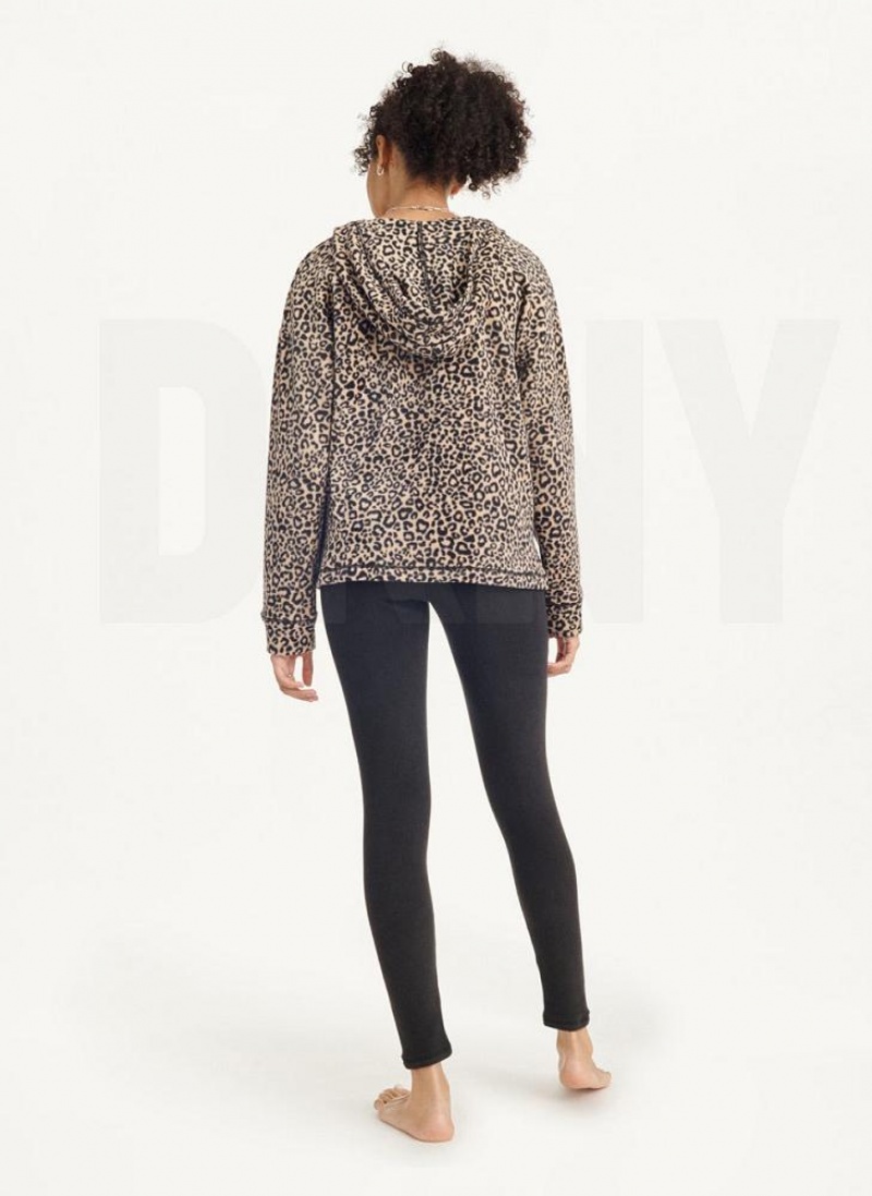 Brown DKNY Long Sleeve Hooded Top And Legging Set Women's Pajamas | USA-D0832