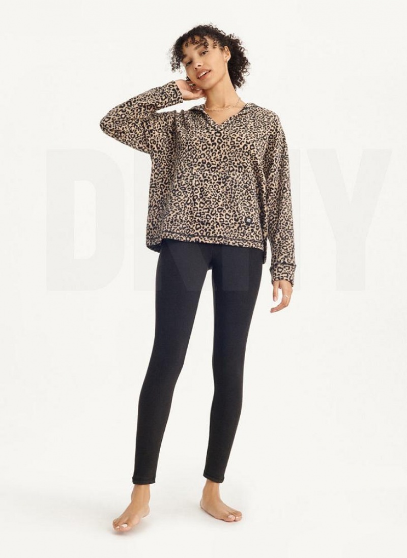 Brown DKNY Long Sleeve Hooded Top And Legging Set Women's Pajamas | USA-D0832