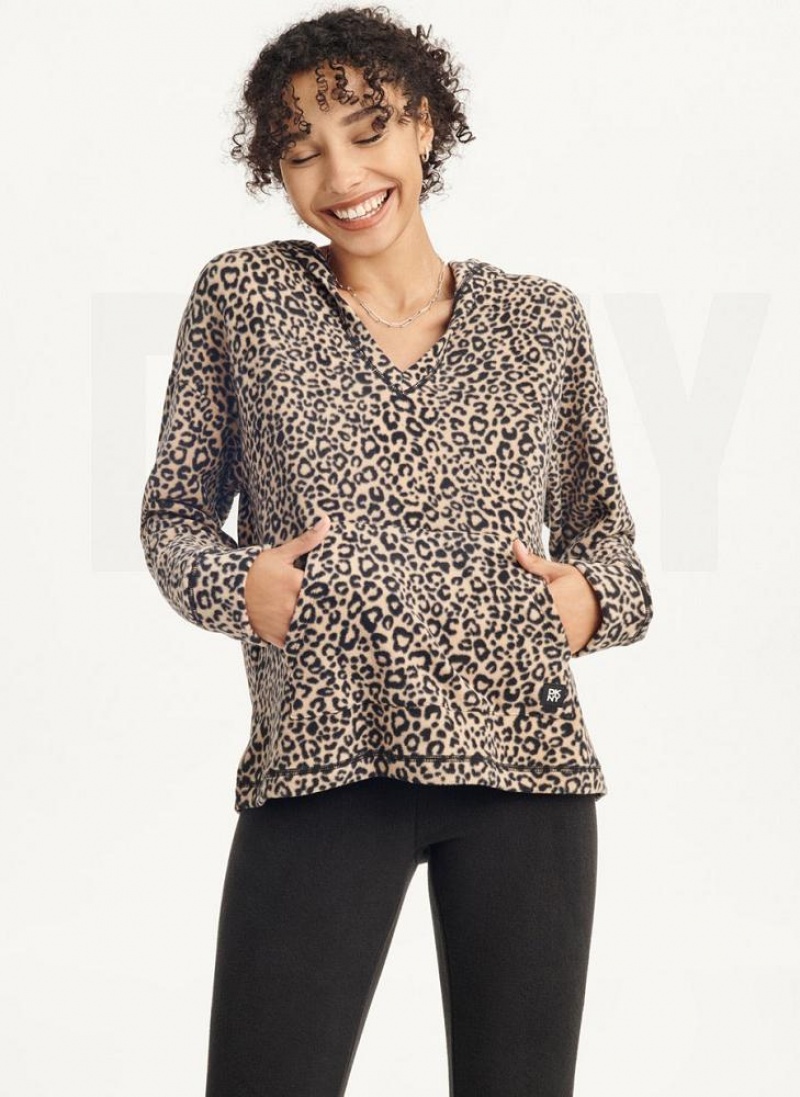 Brown DKNY Long Sleeve Hooded Top And Legging Set Women's Pajamas | USA-D0832