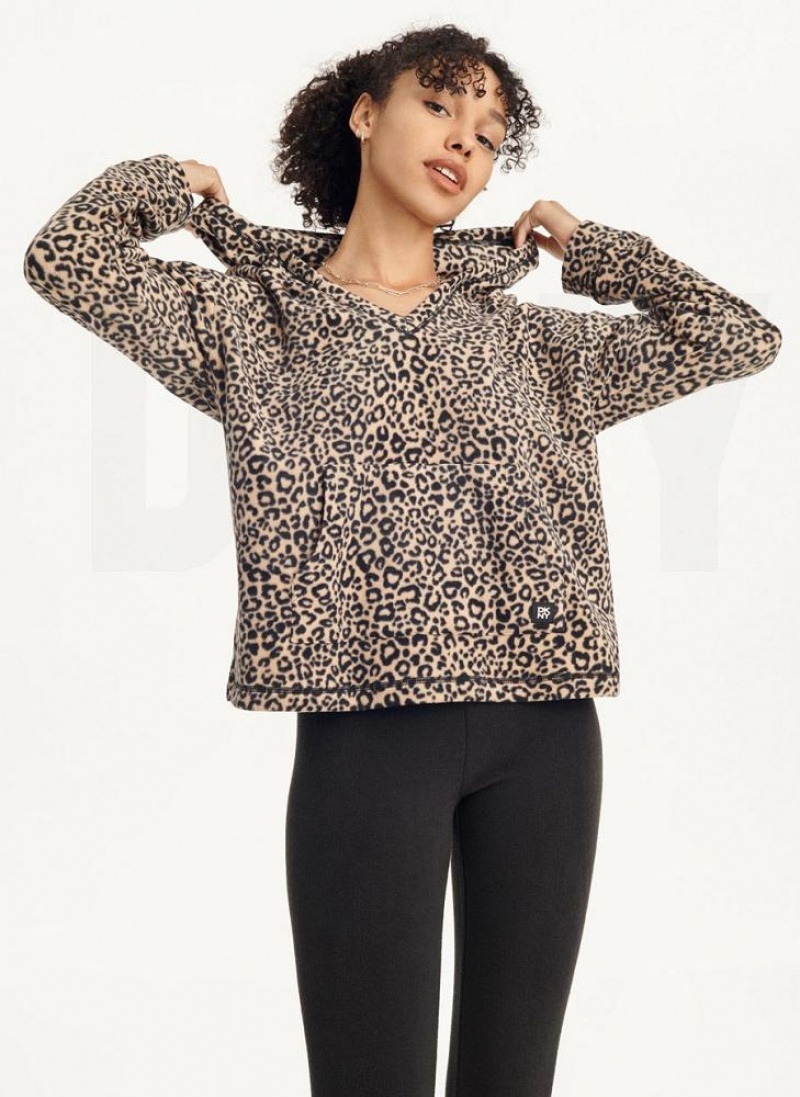 Brown DKNY Long Sleeve Hooded Top And Legging Set Women's Pajamas | USA-D0832