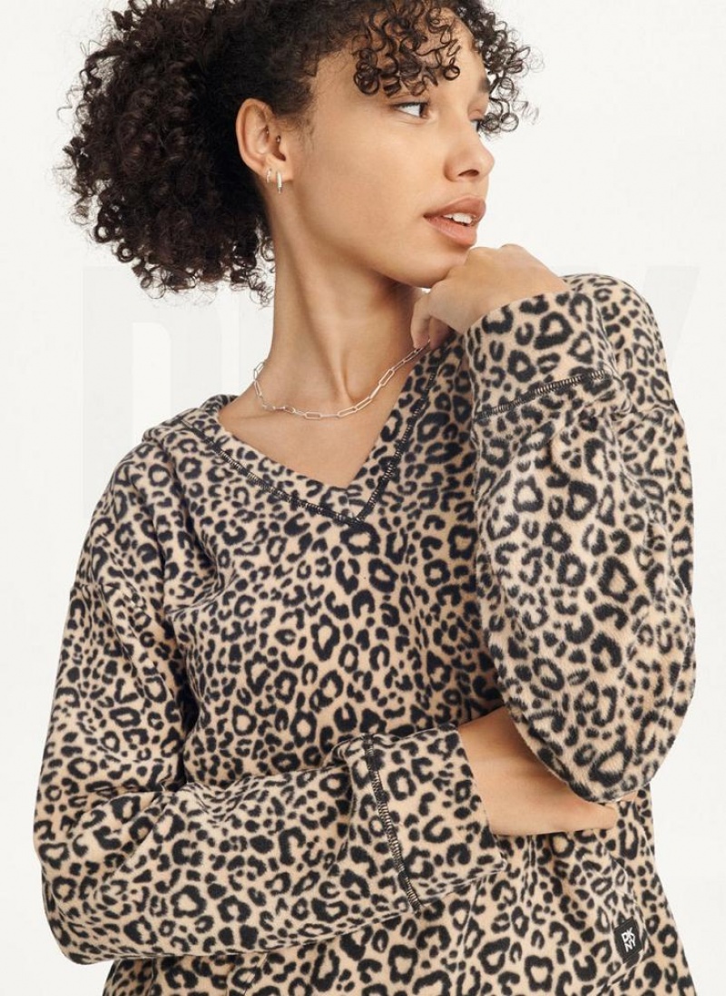 Brown DKNY Long Sleeve Hooded Top And Legging Set Women\'s Pajamas | USA-D0832
