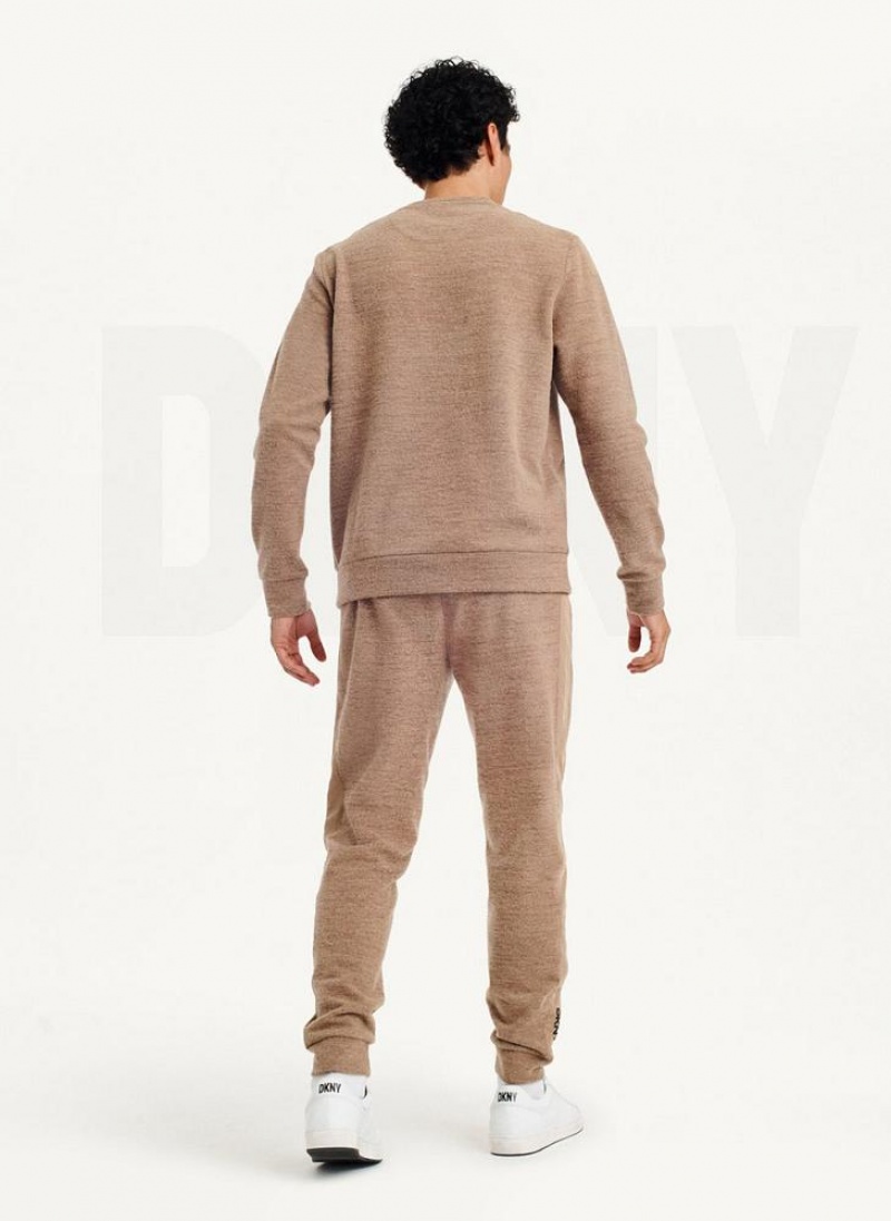 Brown DKNY Lounge Crew Neck Men's Sweatshirts | USA-D1025