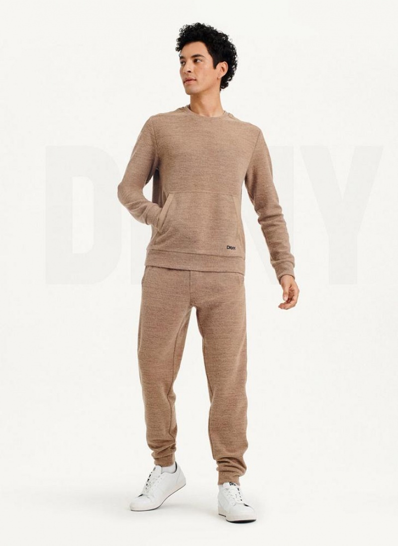 Brown DKNY Lounge Crew Neck Men's Sweatshirts | USA-D1025