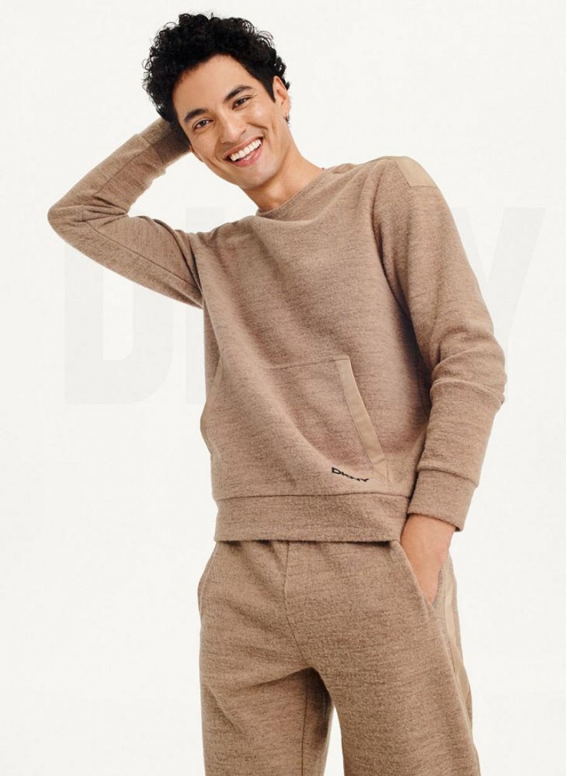 Brown DKNY Lounge Crew Neck Men's Sweatshirts | USA-D1025