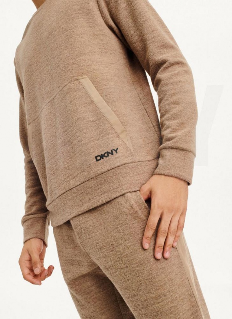 Brown DKNY Lounge Crew Neck Men's Sweatshirts | USA-D1025