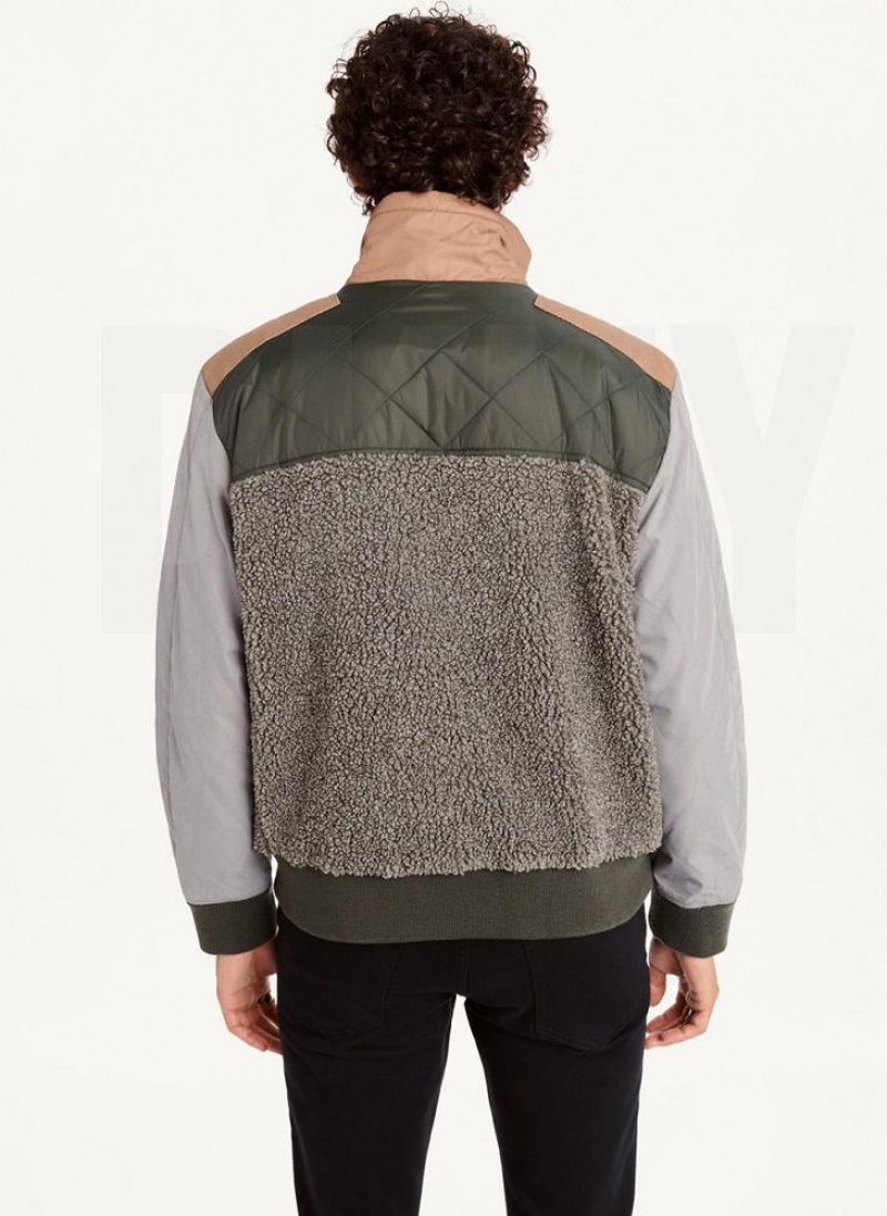Brown DKNY Mixed Media Sherpa Bomber Men's Jackets | USA-D0108