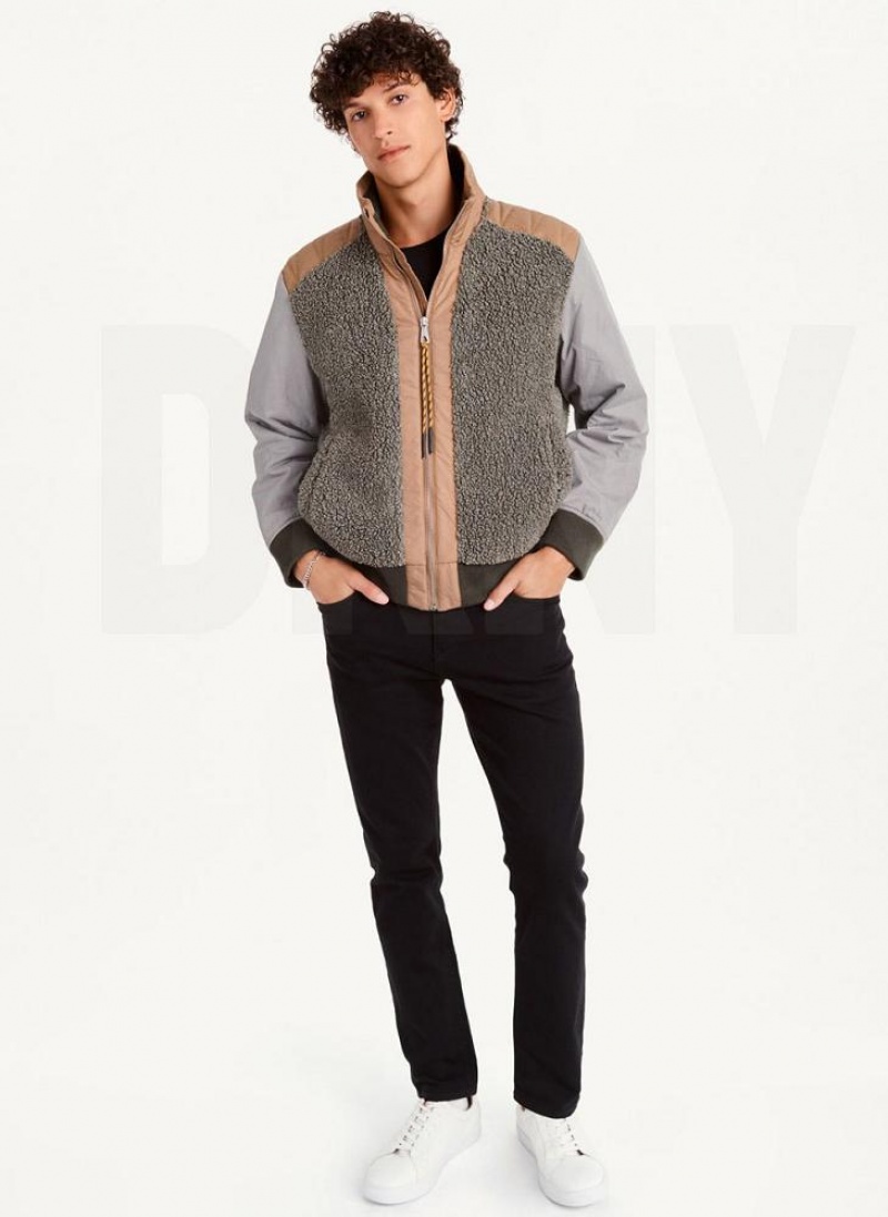 Brown DKNY Mixed Media Sherpa Bomber Men's Jackets | USA-D0108