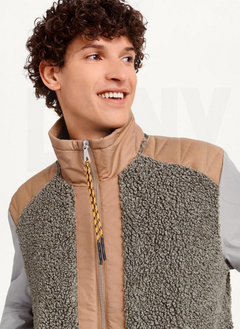 Brown DKNY Mixed Media Sherpa Bomber Men's Jackets | USA-D0108
