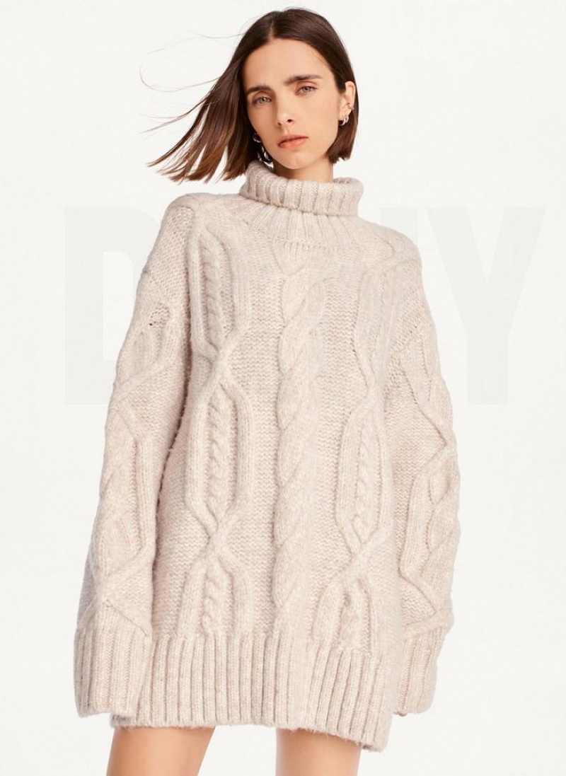 Brown DKNY Oversized Cable Knit Women\'s Sweaters | USA-D1310