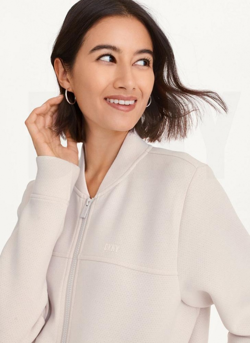 Brown DKNY Perforated Scuba Bomber Women's Jackets | USA-D0302