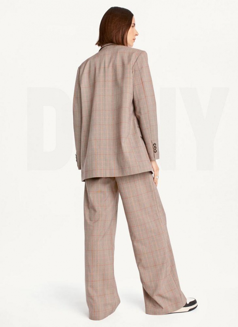 Brown DKNY Plaid Women's Blazers | USA-D0689