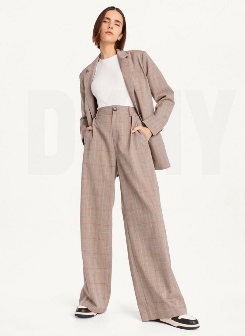 Brown DKNY Plaid Women's Blazers | USA-D0689