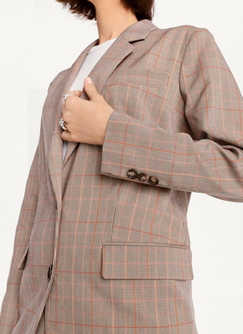 Brown DKNY Plaid Women's Blazers | USA-D0689