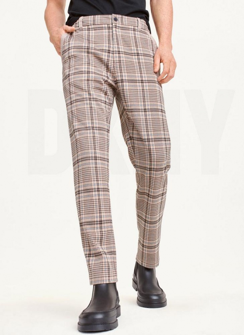 Brown DKNY Plaids Men's Pants | USA-D1794