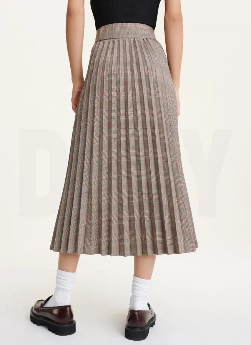 Brown DKNY Pleated Wrap Midi Women's Skirts | USA-D1913