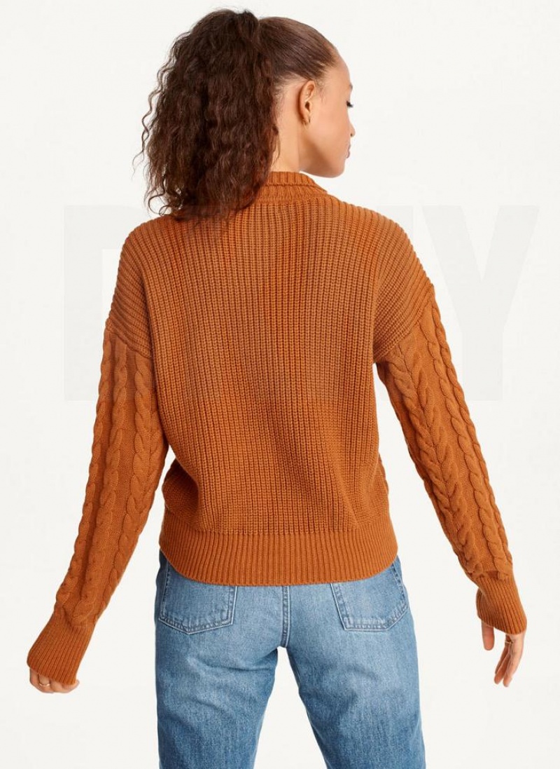 Brown DKNY Polo Cable knit Women's Sweaters | USA-D0901