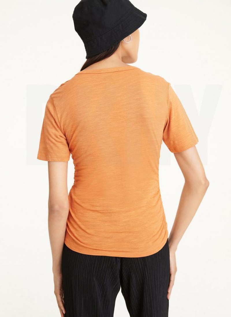 Brown DKNY Ruched Front Women's T Shirts | USA-D1120