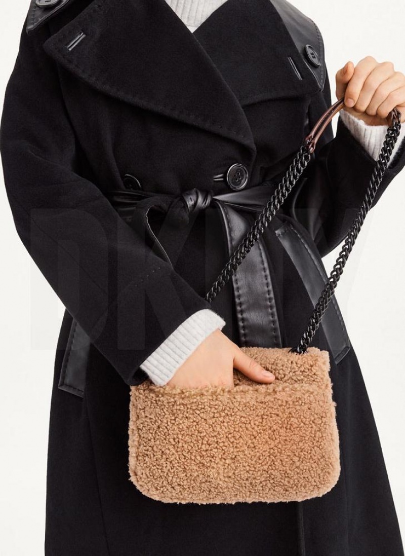 Brown DKNY Sherpa Sina Flap Bags Shoulder Bags | USA-D0500