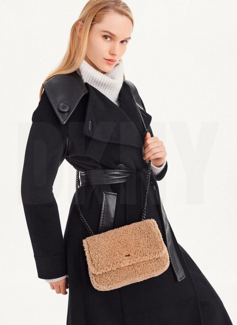 Brown DKNY Sherpa Sina Flap Bags Shoulder Bags | USA-D0500