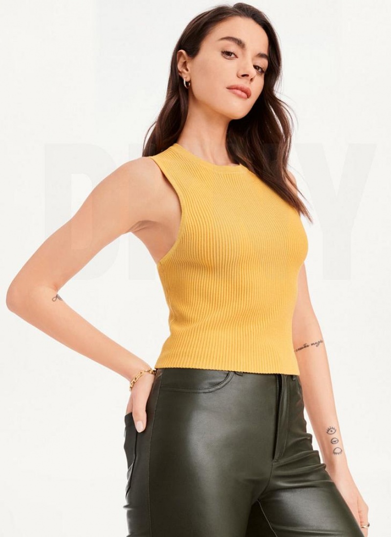 Brown DKNY Sleeveless Crewneck Crop Sweater Women's Tank Tops | USA-D0757