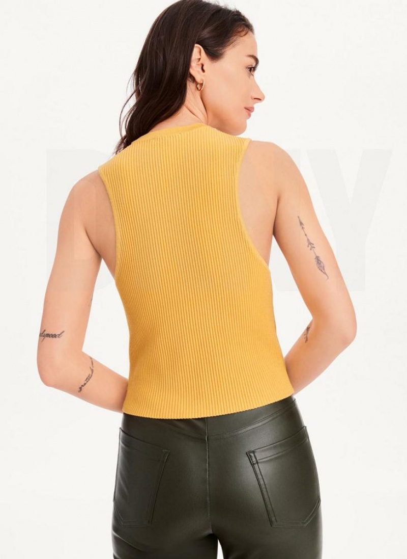Brown DKNY Sleeveless Crewneck Crop Sweater Women's Tank Tops | USA-D0757