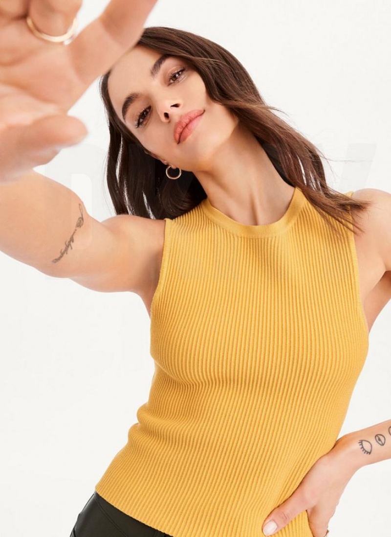 Brown DKNY Sleeveless Crewneck Crop Women's Sweaters | USA-D1224