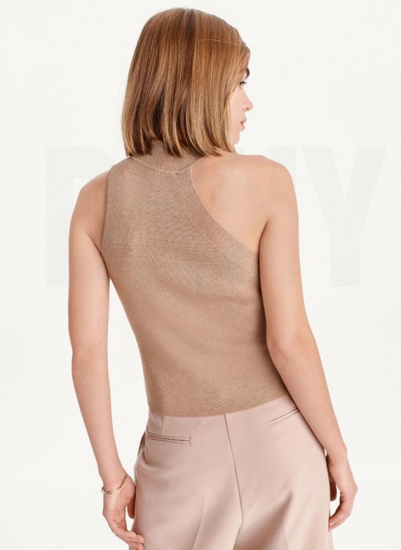 Brown DKNY Sleeveless Mock Neck Women's Sweaters | USA-D0339