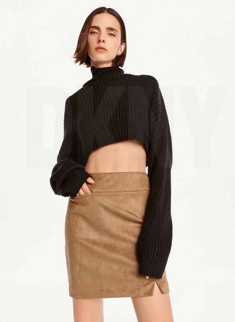 Brown DKNY Suede Mini Women's Skirts | USA-D0455
