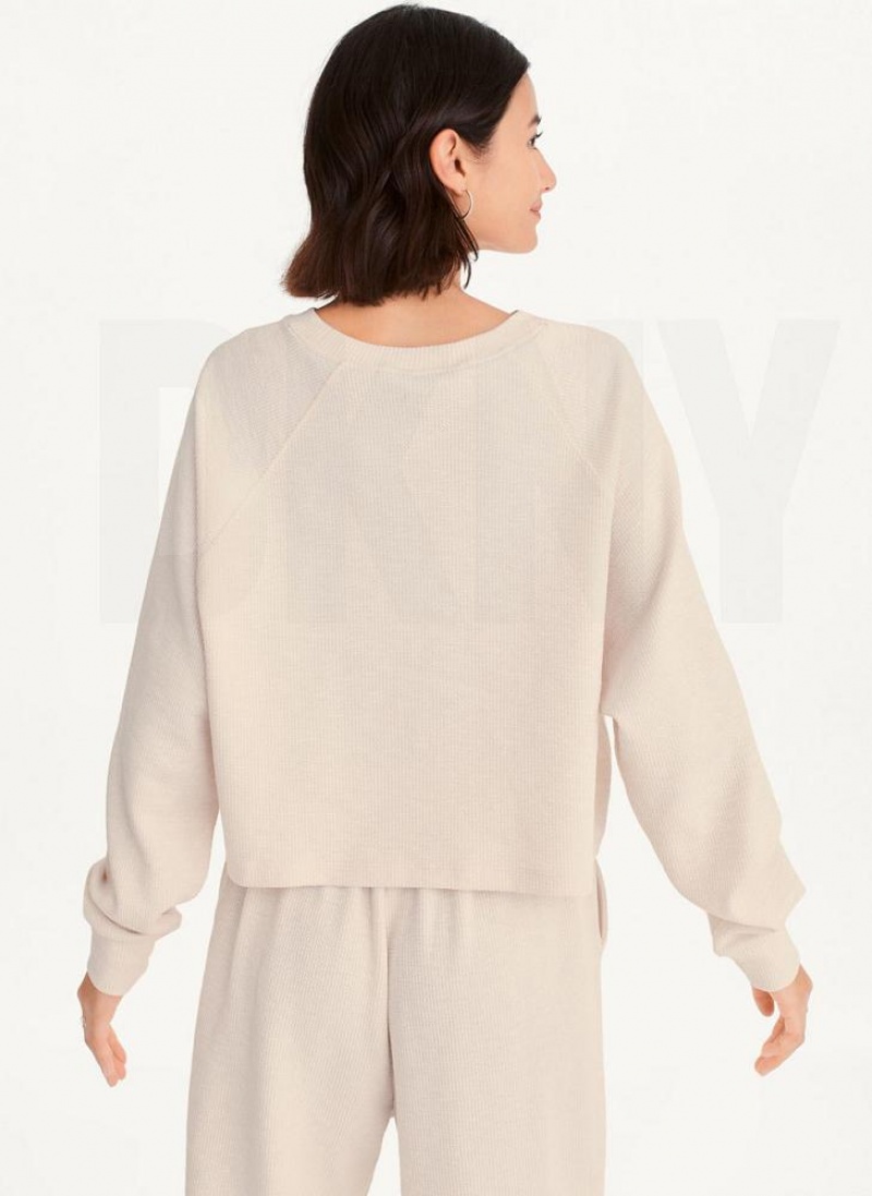 Brown DKNY Tech Slub Cropped Pullover Women's Sweatshirts | USA-D1380