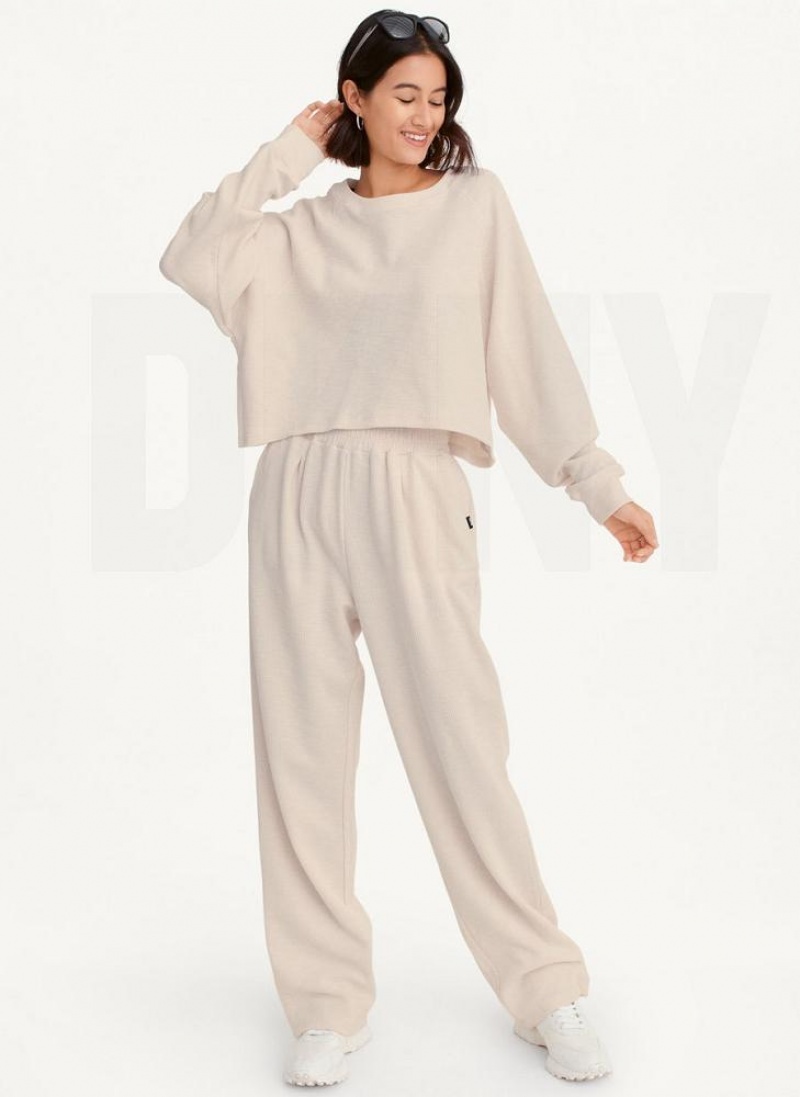 Brown DKNY Tech Slub Cropped Pullover Women's Sweatshirts | USA-D1380