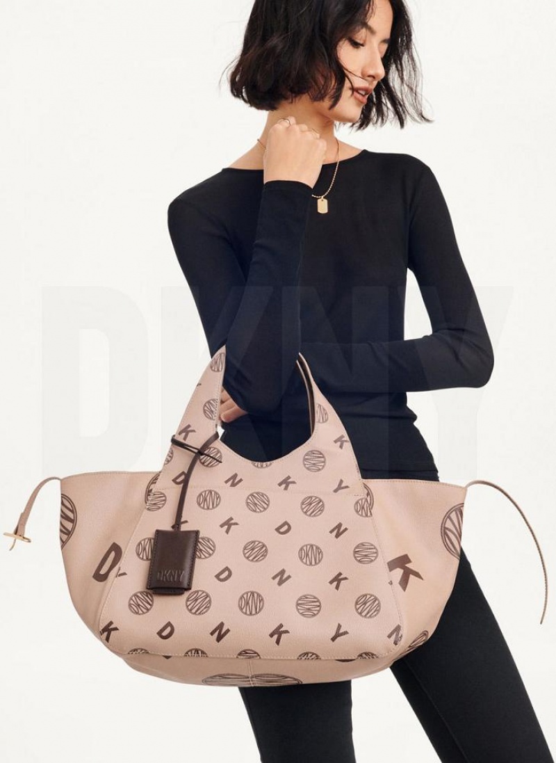 Brown DKNY The Medium Logo Effortless Bags Tote Bags | USA-D1702